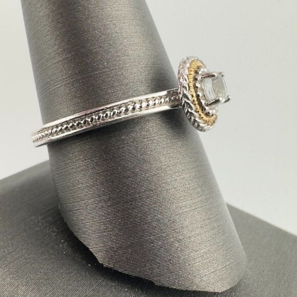 14k Gold & Sterling Silver White Topaz Stone Stackable Ring Size 10 - Picture 4 of 6